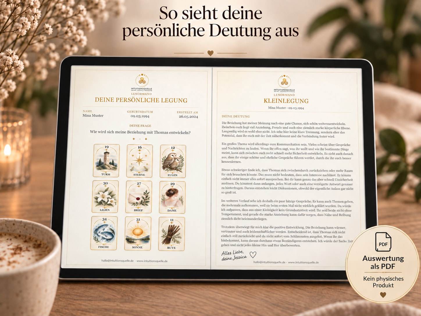 Beispiel einer persönlichen Lenormand-Auswertung als PDF